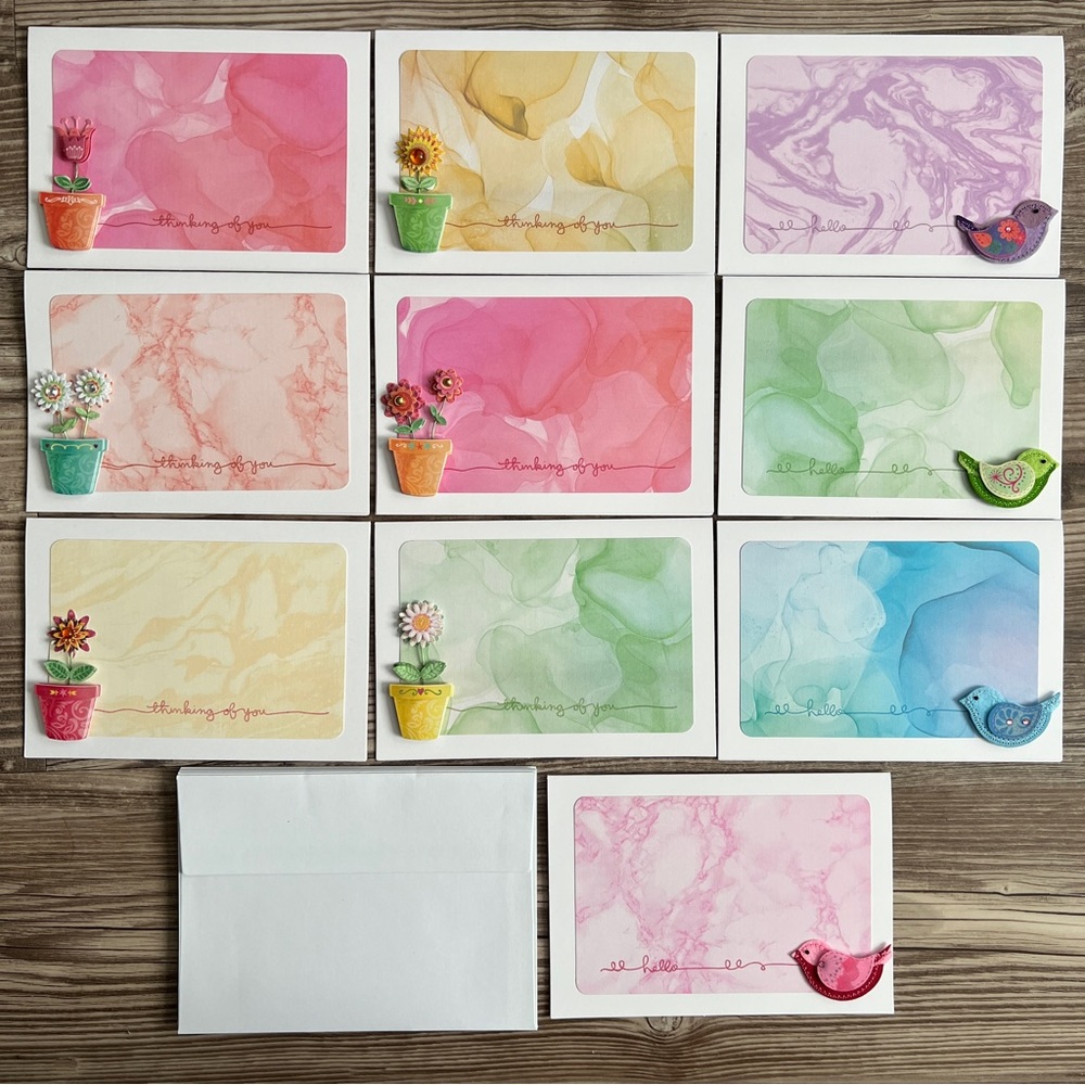 Handmade Greeting Cards Thinking of You & Hello Set of 10 5” x 7” With Envelopes